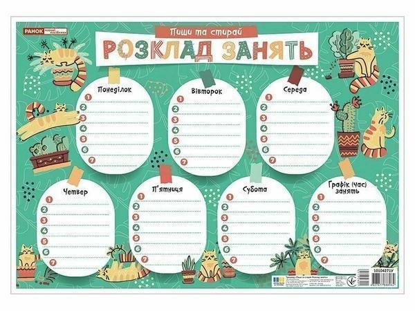 Книга Пиши-стирай. Розклад занять зелений з котиками