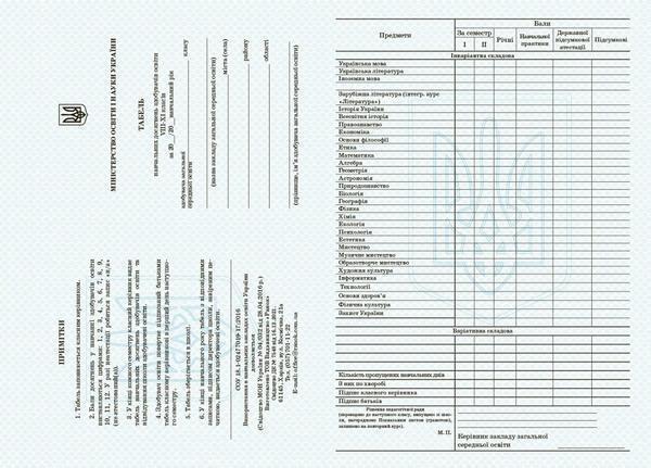 Табель навчальних досягнень здобувачів освіти. 8-11...