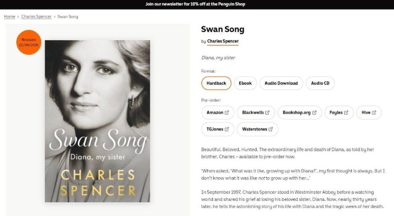 Брат принцеси Діани Чарльз Спенсер випустить мемуари «Swan Song: Diana, My Sister»